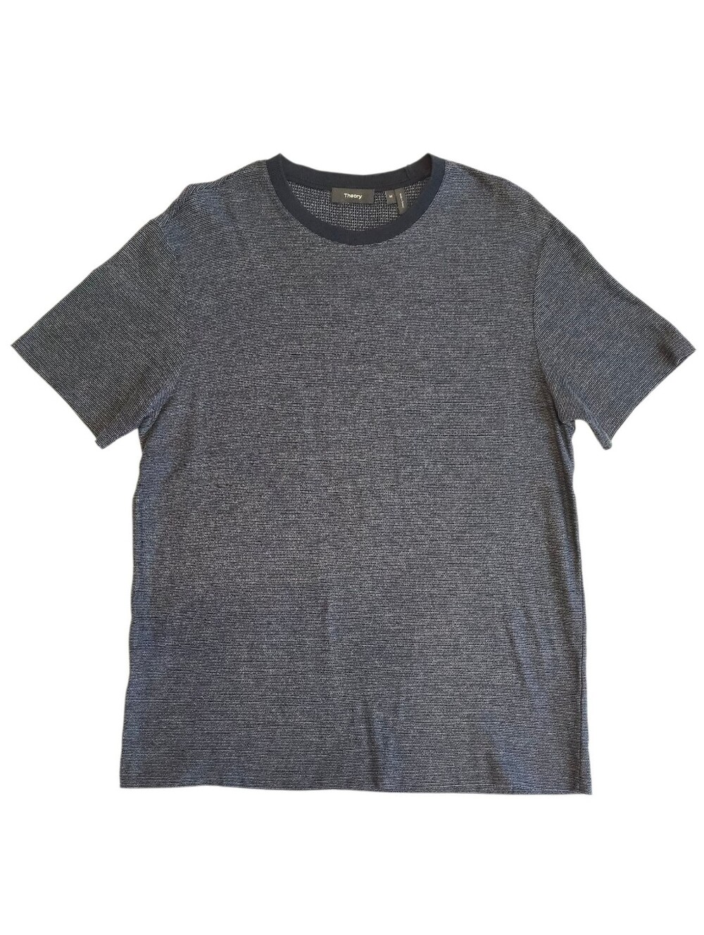 Theory Men's Navy Blue Crewneck Textured Short Sleeve Cotton Top Medium Casual M